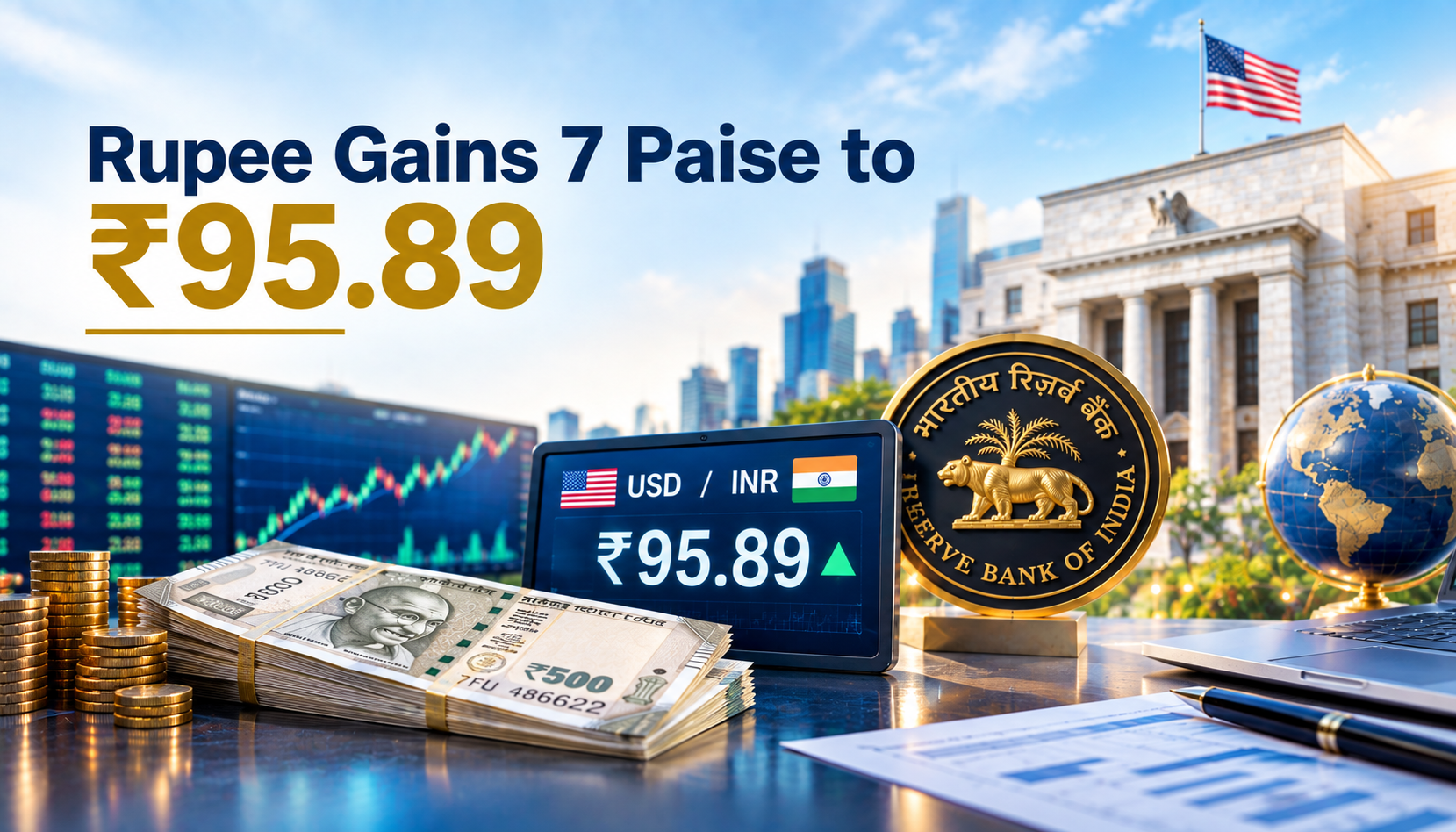 Rupee Opens Higher at ₹95.89 as Markets Watch RBI and US Fed Signals